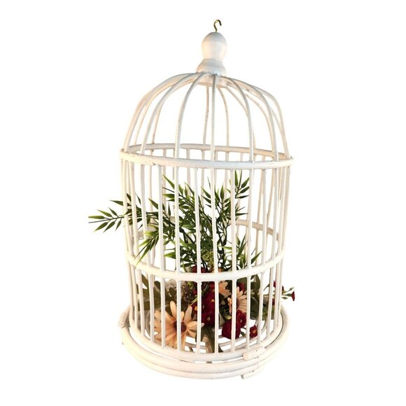 White Wood Decorative Birdcage With Removable Bottom For Plants Or Decor  17" T - Picture 3 of 8